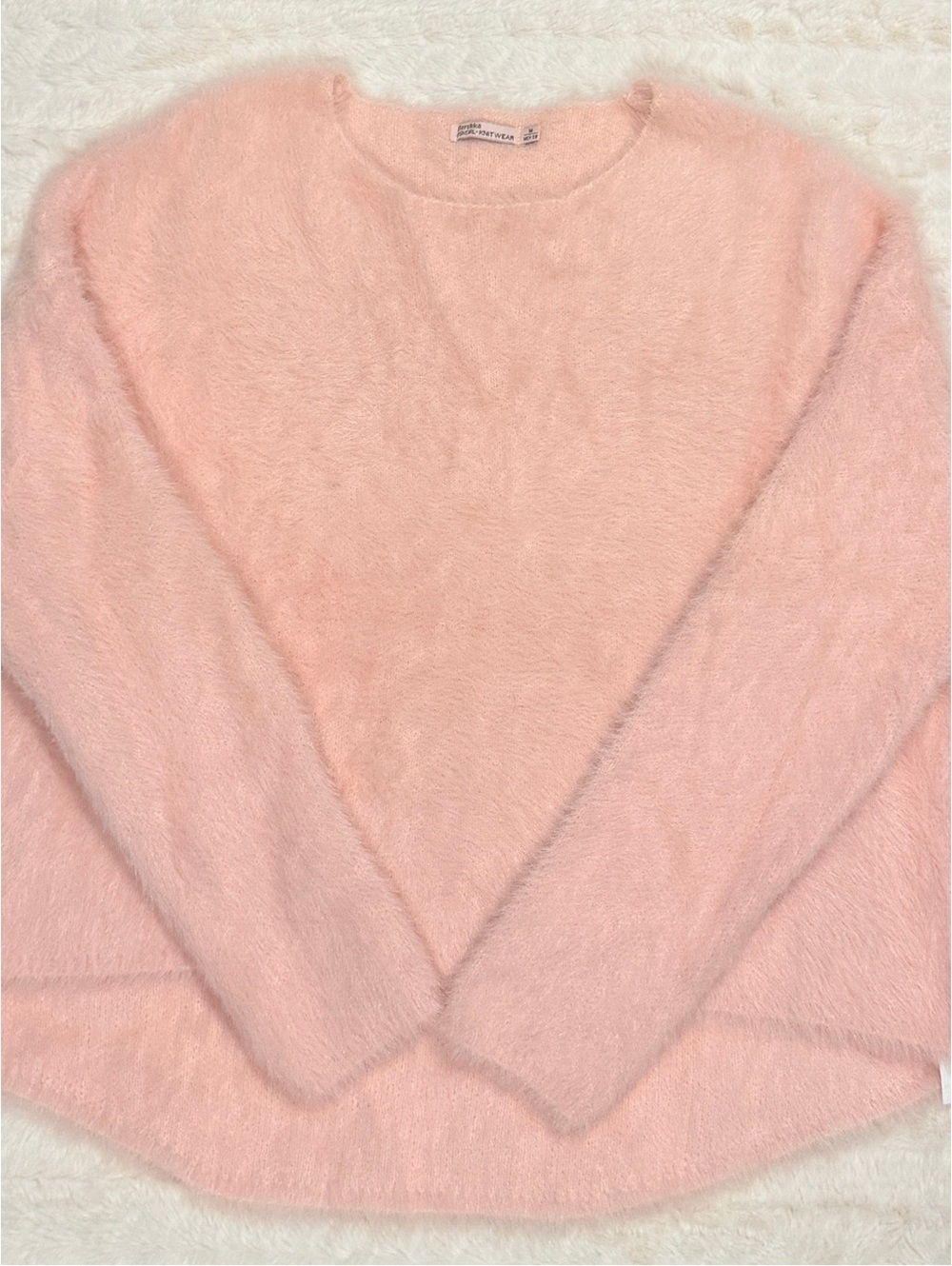 Bershka Blush Pink Fuzzy Crewneck Sweater